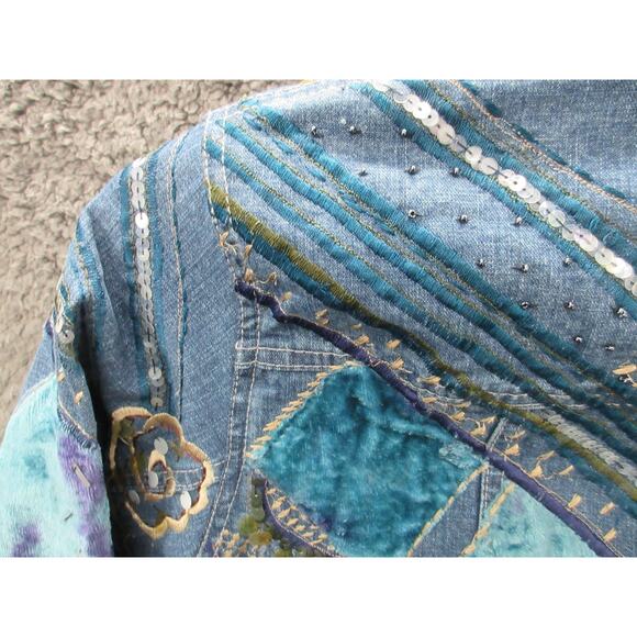 Chico's Design Embroidered Embellished Size 2 (Large) Boho Denim Jacket - Picture 16 of 16